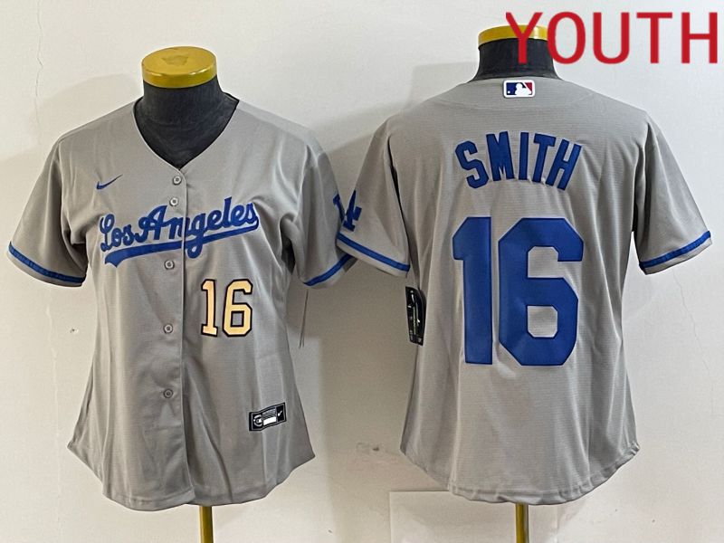 Youth Los Angeles Dodgers #16 Smith Grey Game Nike 2024 MLB Jersey style 3->->Youth Jersey